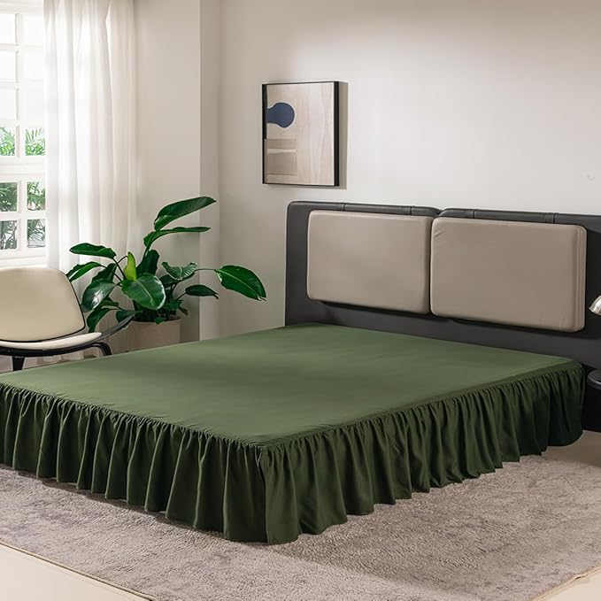 TSUTOMI Green Bed Skirt Twin Size Ruffled Bed Skirt with Split Corners, Twin Bed Skirt 16 Inch Drop,Twin Size Bed Skirt Green for Ruffled Bed Skirt with Split Corners, Bed Skirt Twin Size