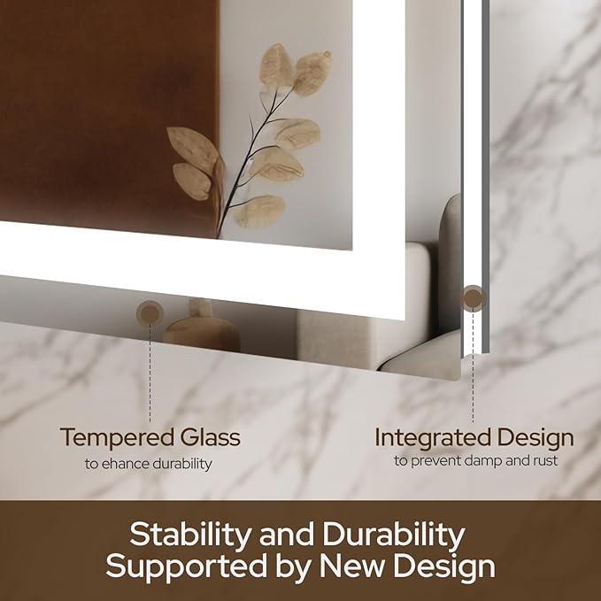 36 x 36 LED Bathroom Mirror with Lights, Lighted Bathroom Vanity Mirror for Wall, Espejos para Baños, Frontlit & Backlit, Anti-Fog, Shatterproof, 3 Adjustable Color Temperatures & Memory Function