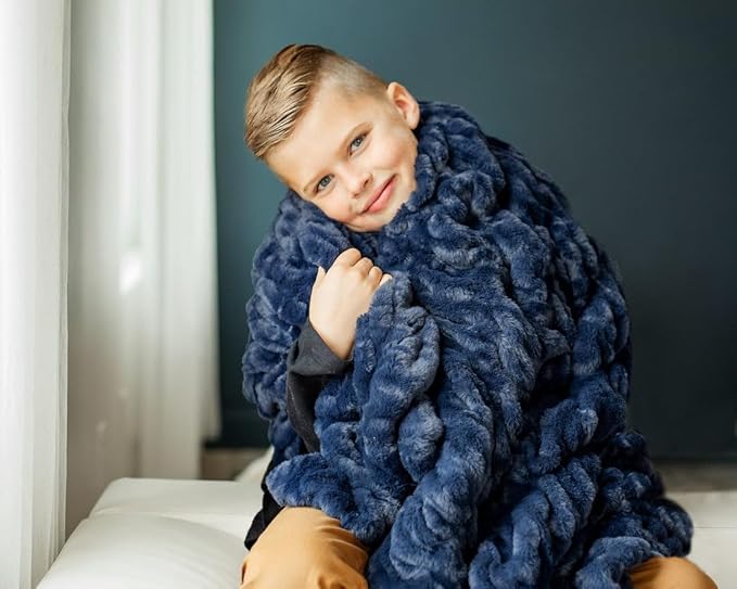 Minky Couture Hugs Blanket - Extra Plush Blanket for Premium Gifting - Stretchy Bubbled Cozy Throw - Silky Smooth - Durable & Machine-Washable - Travel-Friendly - Grande, Navy