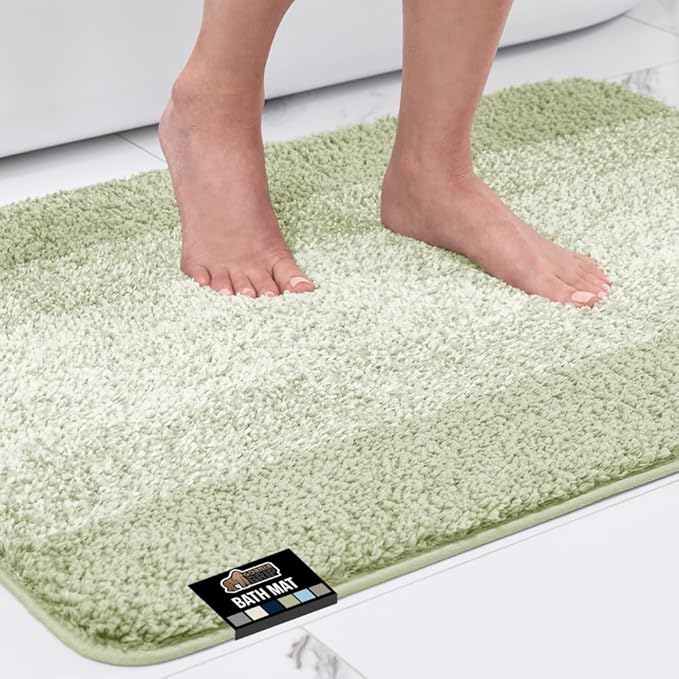 GORILLA GRIP Ultra Soft Plush Bathroom Rugs with Textured Rubber Backing, Absorbent Quick Dry Bath Mat, Machine Washable Shower Mats, Home Décor Accessories Bathmat Rug Essentials, 30 x 18 Sage