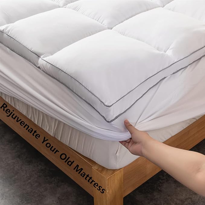 DROVAN Mattress Topper Full Size - Extra Thick Mattress Pad Cover - Pillow Top Deep Pocket with Breathable 7D Spiral Fiber Filling Cooling Mattress Cover