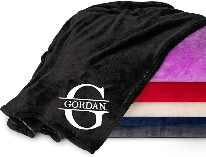 Personalized Passion Blankets with Custom Name & Initial Monogram - Super Soft and Cozy Fleece - Unisex Custom Blanket for Him and Her - 60x40 Inches - Black