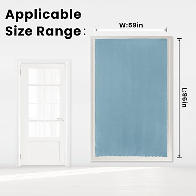 Self Adhesive Curtains, Portable Blackout Curtains Fabric Curtains for Living Room No Drilling, 59" W X 96" L, Lake Blue, 1 Panel
