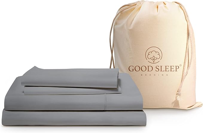 Good Sleep Bedding Cal King Sheet Set - 100% Egyptian Cotton Sheets California King Size, 4Pc, California King Sheets, Soft, California King Sheet Sets Deep Pocket Fits Upto 16" - Light Grey