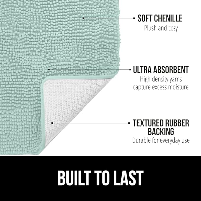 GORILLA GRIP Bath Rug Mat 30x20, Soft Absorbent Chenille, Quick Dry Microfiber Mats, Rubber Backing Washable Shower Floor Rugs, Bathmat Runner, US Designed Bathroom Home Decor Accessories Seablue