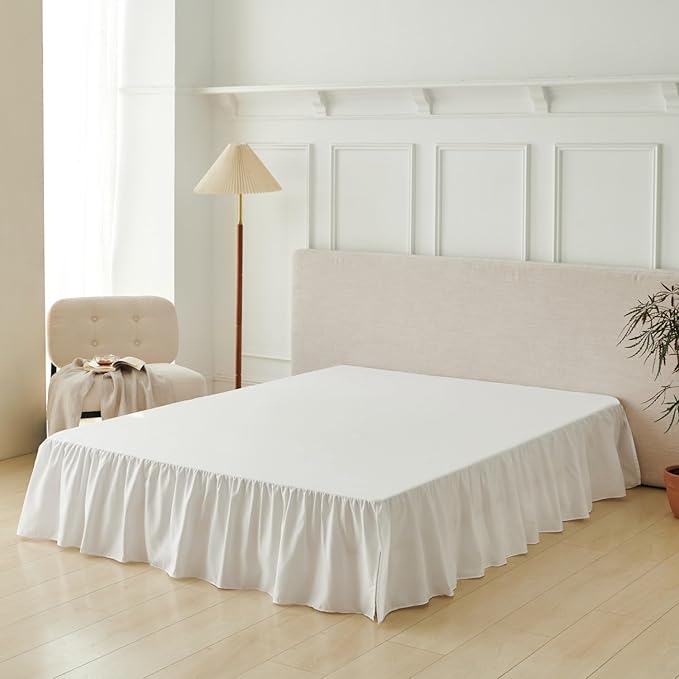 Bed Skirt Queen Size Ruffled Bed Skirt with Split Corners, Queen Bed Skirts 12 Inch Drop, Queen Size Bed Skirting with Platform, White, 12'' Queen