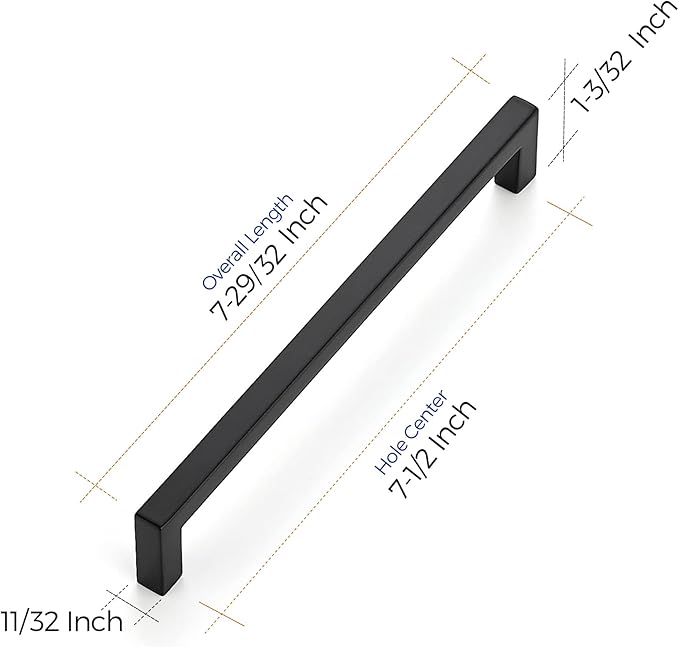 Ravinte 30 Pack Solid 7-1/2 Inch Center to Center Slim Square Bar Drawer Handles Kitchen Cabinet Handles Black Drawer Pulls Kitchen Cabinet Hardware Kitchen Handles Matte Black Cabinet Pulls