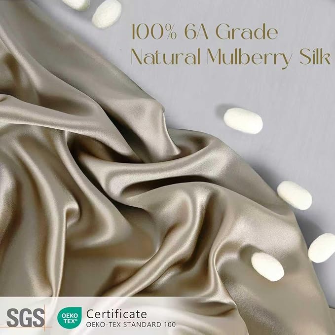 ZIMASILK 100% Pure Mulberry Silk Pillow Cases for Hair and Skin, Soft, Hypoallergenic & Smooth, Both Sides Grade 6A Silk, with Hidden Zipper, Gift for Women Men,1pc(Standard 20''x26'',Taupe)