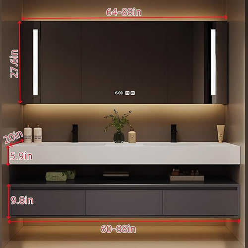 60IN Bathroom Vanity Double Sink - Double Sink Bathroom Vanity Set Include Smart Defogging Bathroom Mirror Cabinet with LED Light Strips, Abundant Storage Space with 3 Drawers (Mirror Cabinet)