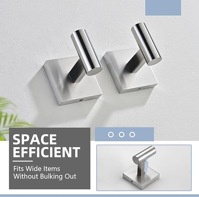 Brushed Nickel Bathroom Hardware Set, Toilet Paper Holder with 2 Square Towel Hooks, 3PCS SUS 304 Stainless Steel Set, Wall Mounted, Rust Resistant, Modern Fingerprint-Free Finish (Silvery)