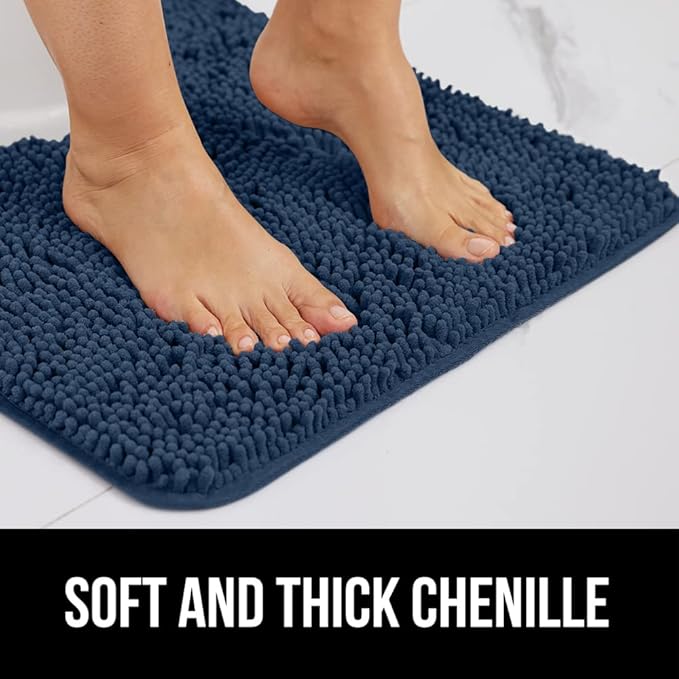 GORILLA GRIP Bath Rug Mat 30x20, Soft Absorbent Chenille, Quick Dry Microfiber Mats, Rubber Backing Washable Shower Floor Rugs, Bathmat Runner, US Designed Bathroom Home Decor Accessories Navy Blue
