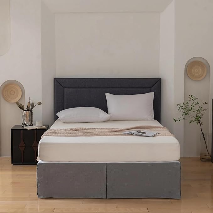 Full Bed Skirt, Wrap Around Bed Skirt with Pleated Corner, 14 Inch Drop Pleated Waffle Weave Bedskirts, Anti-Slip, Microfiber, Grey, 14'' Full