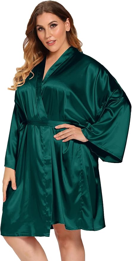 Women's Plus Size Satin Robes Plus Size Silky Kimonos Robes Sleepwear,Short