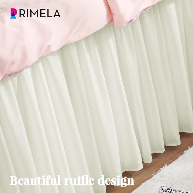 RIMELA Dorm Bed Skirt Twin XL 42 Inch Drop, Easy to Install Extra Long Wrap Around Elastic Dust Ruffle, Ivory White Bedskirt Silky Fabric Machine Washable (Twin XL 80“L x 39”W & Twin 75“L x 39”W)