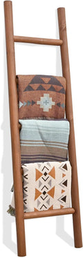 FUIN Fully Assembled 57in Wood Blanket Ladder Living Room Decorative Wall Leaning Farmhouse Quilt Display Holder Rustic Wooden Towel Rack for Bathroom, Dark Brown