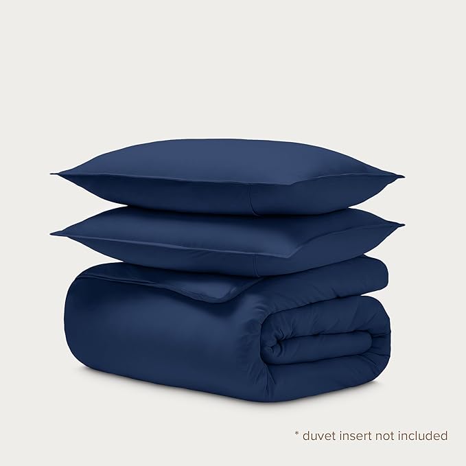 Bare Home 100% Organic Cotton Jersey Duvet Cover Set - Full/Queen Size - Ultra Soft - 100% Cotton - 3pcs - Corner Ties - Button Closure - Bedding Duvet Cover & Pillow Shams (Full/Queen, Dark Blue)