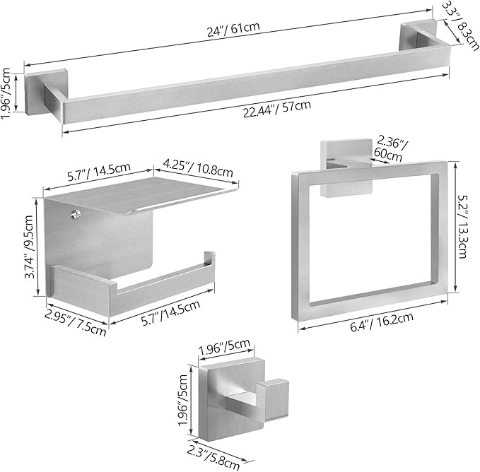 20-Piece Stainless Steel Bathroom Hardware Set - Complete Wall Mounted Solution with Towel Bar, Toilet Paper Holder with Shelf, Towel Ring & Towel Hooks