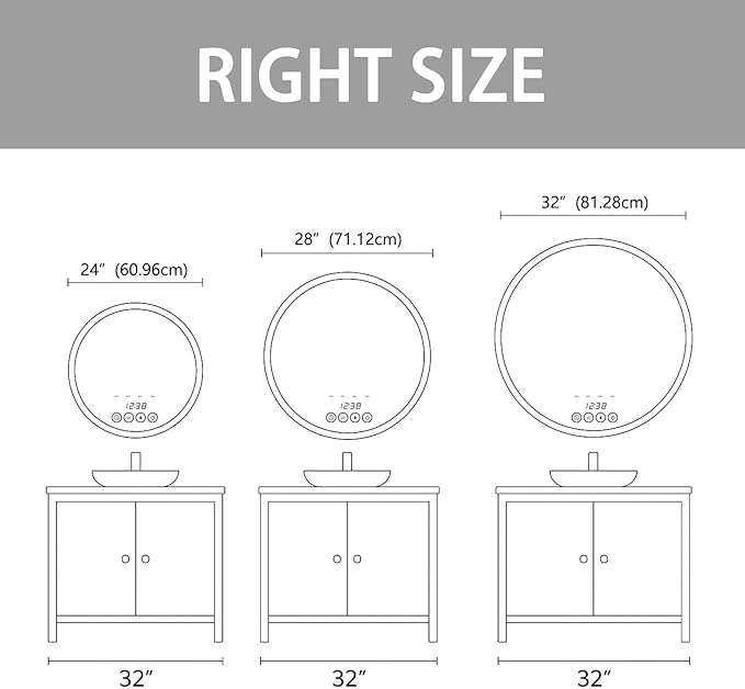 24 Inch Wall-Mounted Round Bathroom Mirror with LED-Lights - Frame Vanity Mirrors (24" x 24", Gold)