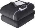 SEALY Heated Throw Blanket, Flannel & Sherpa Reversible Electric Throw with 6 Heating Levels & 2-10 Hours Auto Shut Off, Machine Washable, 50x60 Inch, Dark Grey