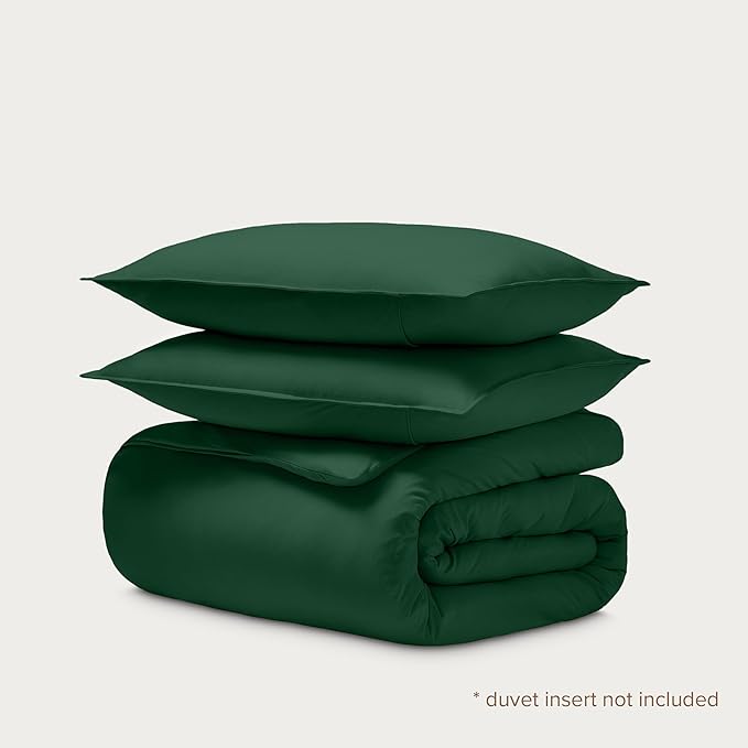 Bare Home 100% Organic Cotton Jersey Duvet Cover Set - Cal King Size - Ultra Soft - 3pc - Corner Ties - Button Closure - Bed Duvet Cover & Pillow Shams (Cal King, Forest Green)