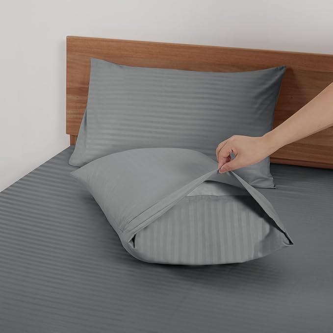 Mejoroom Striped Twin Sheet Set - Hotel Collection Twin Sheets - Bedding Sheets & Pillowcases with Deep Pocket Fitted Sheet, Breathable, Wrinkle & Fade Resistant - 3 Piece (02-Gray)