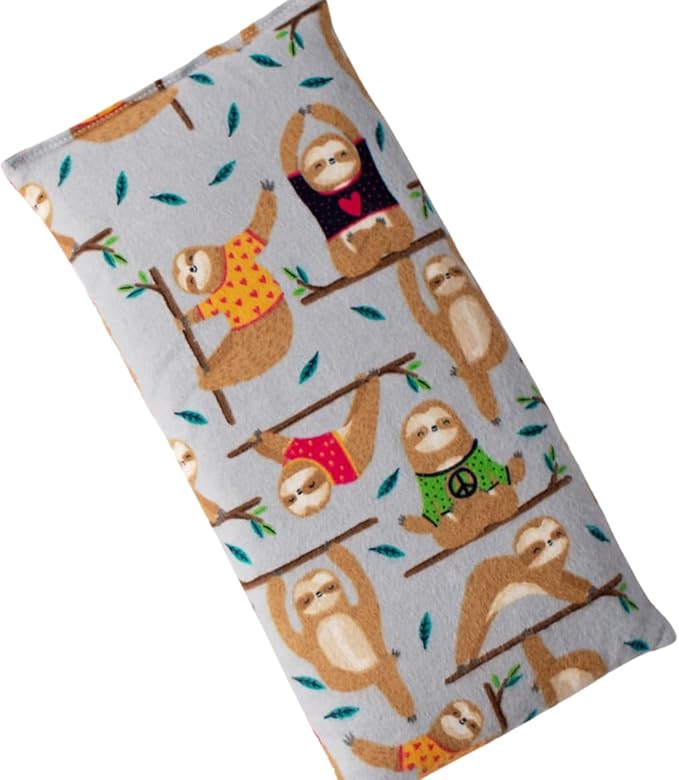 Microwave Heating Pad Filled with Flax Seed and Choice of Dried Herbs, Herbal Cold Pack, Good Size for Back Pain and Cramps, Hot and Cold Therapy, 6" x 12" (Yoga Sloth, No Added Herbs)