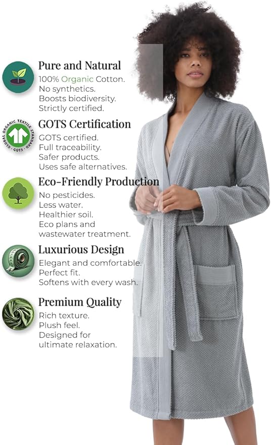 SEYANTE Organic Turkish Cotton Terry Hooded Kimono Bathrobe, Robe for Women