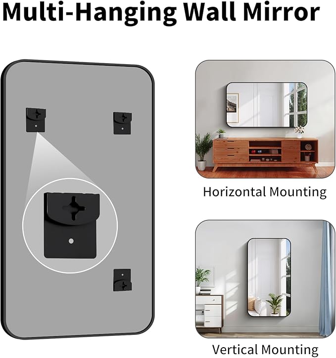 Koonmi Black Framed Bathroom Mirror - 30x55 Inch Shatterproof Tempered Glass Vanity Mirror for Bathroom Sink, Wall Mounted with Matte Aluminum Alloy Frame, No Distortion, Modern Decor