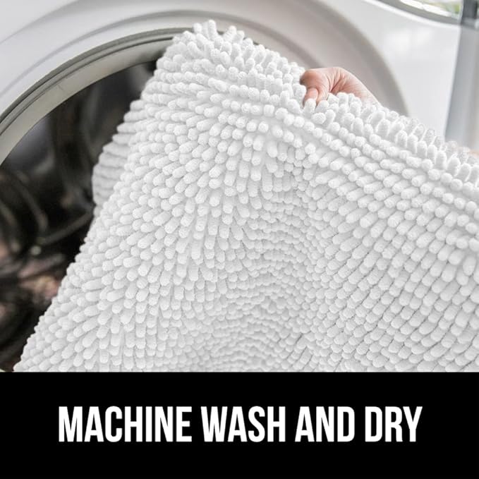 GORILLA GRIP Bath Rug Mat 36x24, Thick Soft Absorbent Chenille, Quick Dry Microfiber Mats, Rubber Backing Washable Shower Floor Rugs, Bathmat Runner, US Designed Bathroom Home Decor Accessories White