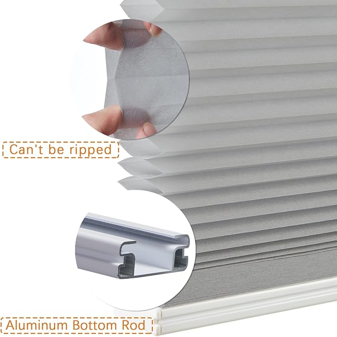 Persilux Light Filtering Cellular Blinds for Windows Pleated Cordless Roller Shades Room Darkening UV Protection Honeycomb Shades for Home, Windows and Bedroom, Dark Grey, 35" W x 80" H