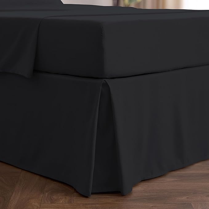 Mellanni Bed Skirt Queen Size - Bed Skirting - 15-Inch Tailored Drop Pleated Dust Ruffle - Hotel Luxury Bedding - Wrinkle, Fade, Stain Resistant - 1 Bedskirt (Queen, Black)