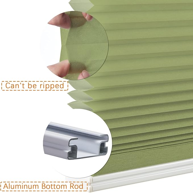 Persilux Custom Cellular Shades Cordless Window Shades Light Filtering Bottom up Honeycomb Blinds UV Protection Room Darkening Blinds for Windows, Office and Living Room Green
