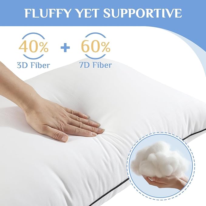 JOLLYVOGUE King Size Pillows Set of 2, Hotel Collection Bed Pillows for Side, Back, and Stomach Sleepers, Fluffy and Supportive, Down Alternative Microfiber Filled Pillows, 2 Pack
