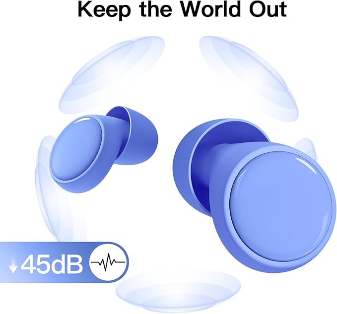 Ear Plugs for Sleeping 45dB Reusable Noise Cancelling Ear Plugs for Snoring, Concerts, Travel, Focus, Noise Reduction Earplugs with 8 Comfort-Fit Tips High-Fidelity Hearing Protection Ear Plug Blue