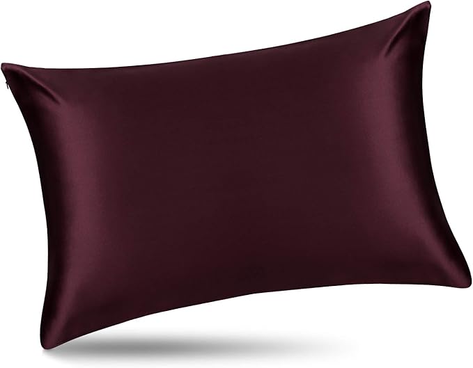 Queen Silk Pillowcase and Random Color Silk Scrunchie Gift Set ALASKA BEAR Hypoallergenic Pillow Cases for Acne Prolong Hairstyles, Eyelashes & Extensions (1pc, Red Burgundy)