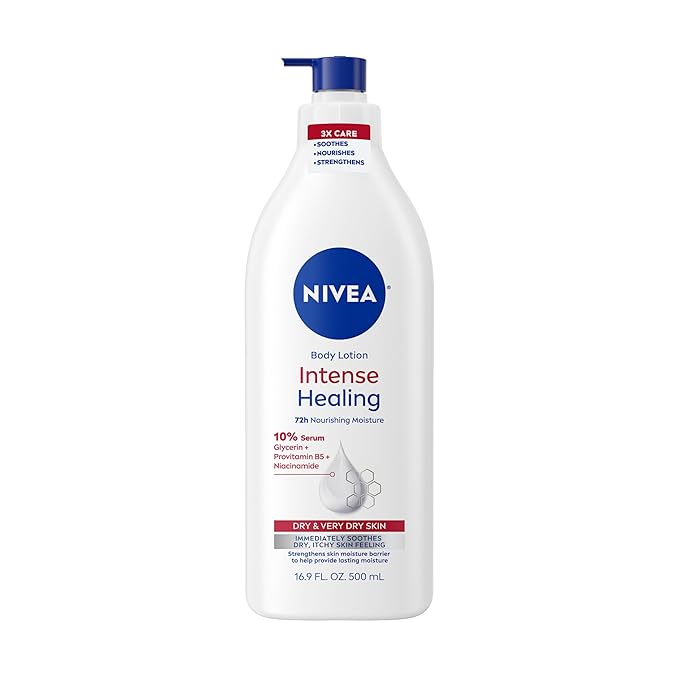 NIVEA Intense Healing Body Lotion for Very Dry, Itchy Skin with Glycerin, Provitamin B5 and Niacinamide, 72-Hour Body Moisturizer, 16.9 Fl Oz Pump Bottle