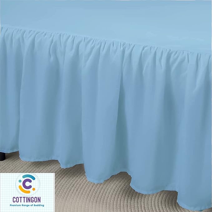 Cottingon Ruffled Bed Skirt with Split Corners-Dust Ruffle - 18" Drop 100% Microfiber Soft,Sheen & Luxurious Look - Bed Skirts (Light Blue -King)
