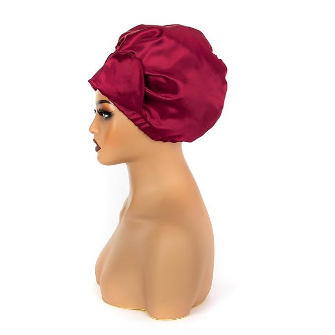 Red Satin Bonnet Silk Hair Bonnet For Sleeping Adjustable Double Layer Satin Silk Bonnet For for Natural & Curly Hair