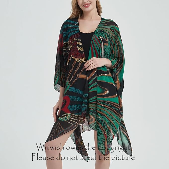 Women's Bohemian Floral Chiffon Beach Cover up Swimsuit Kimono Summer Swimwear Cardigans