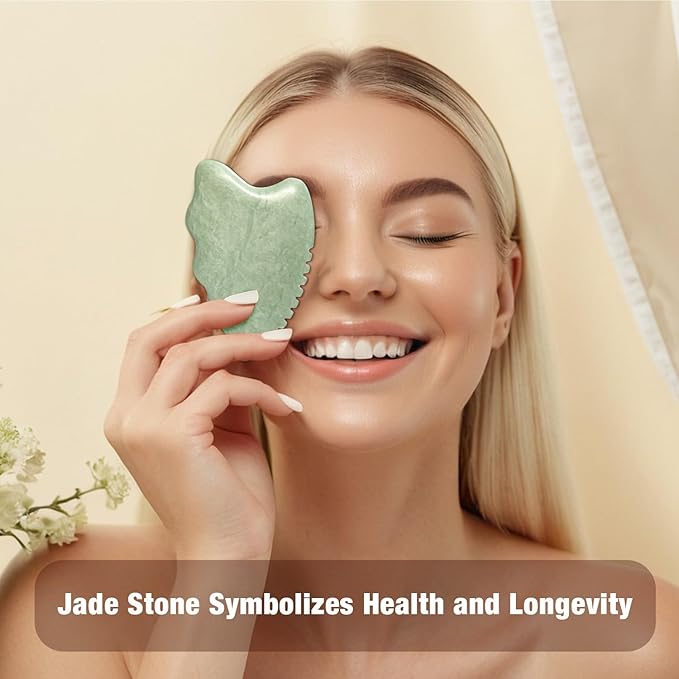 Gua Sha Facial Tools,Jade Gua Sha Stone Comb Edge, Guasha Tool for Face Jawline Sculpting Gifts