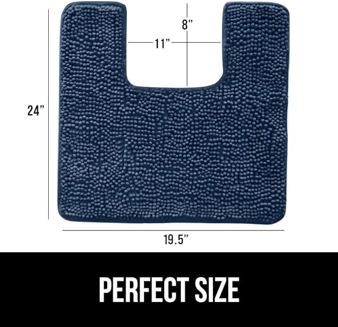 GORILLA GRIP Plush Absorbent Shaggy Chenille Bath Rug Mat for Square Toilet Base with Rubber Backing, Machine Washable Rugs, Soft Microfiber Contour Mats for Toilets, Bathroom Decor, Navy
