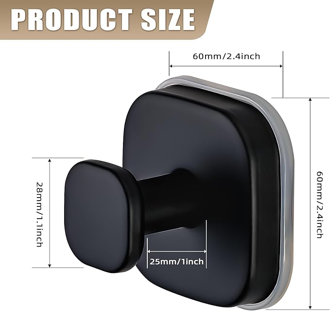 Suction Cup Hooks for Shower - Resuable Bathroom Hooks for Towels, Robes & Loofah - No-Drill Mounting on Kitchen,Walls,Metal,Glass,Mirrors,Tile & Smooth Non-Porous Surfaces (4, Matte Black)