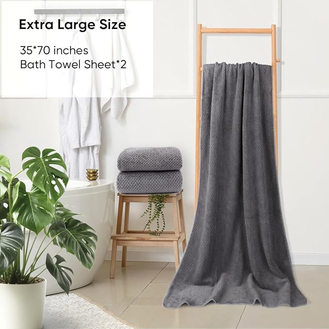 HOMEXCEL Bath Sheets Towels Set Pack of 2 (35 x 70 Inches), Ultra Soft Bath Towels for Bathroom, Lightweight and Quick Drying Towel for Body, Yoga, SPA, Fitness, Grey
