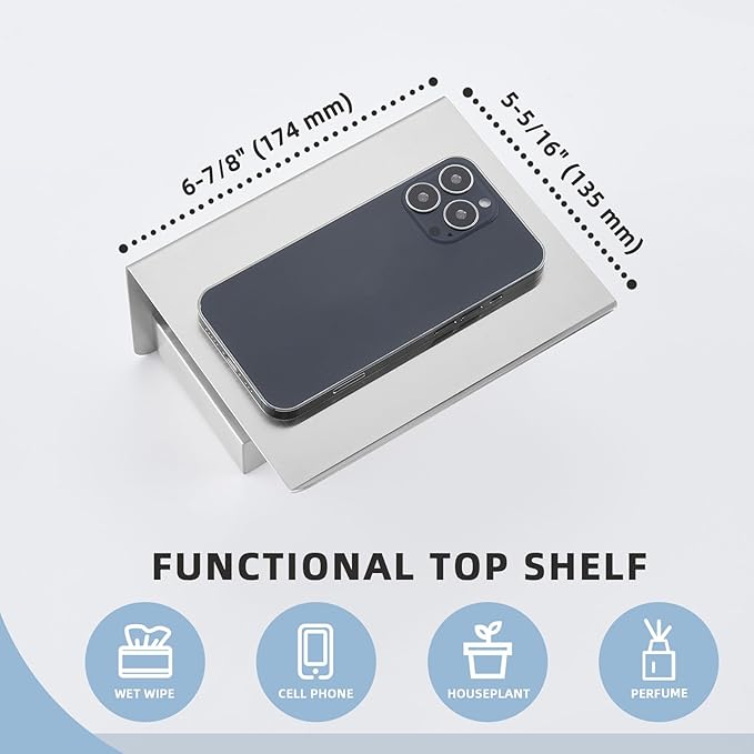 Angle Simple Toilet Paper Holder with Shelf, 304 Stainless Steel Toilet Tissue Roll Holder Brushed Nickel Wall Mount