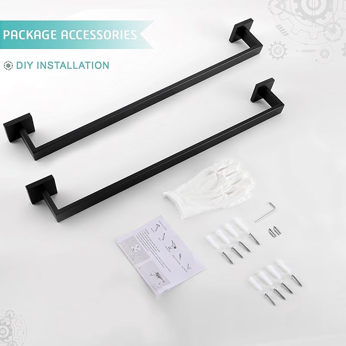 LANC 2 Pack Bathroom Towel Bars, Matte Black 20-Inch Bathroom Square Towel Racks Kitchen Hand Towel Holders Total-22 Stainless Steel Wall Mount Towel Hanger Rods,A8804-5MB