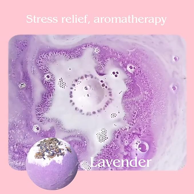 Dried Flower Bath Bombs Salt Balls,4-Pack Gift Set,Lavender Extract Essential Oils,Moisturizing Dry Skin,Fizzy Spa,Relaxation,Self Care,Relaxing,Bubble Bath Bomb Gifts Idea for Men Women