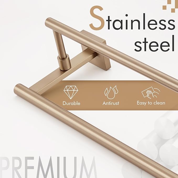 KOKOSIRI Towel Bars 20-Inch Bathroom Towel Holder Champagne Bronze Bath Towel Rails Kitchen Racks for Cabinet Stainless Steel B5009CPG-L20