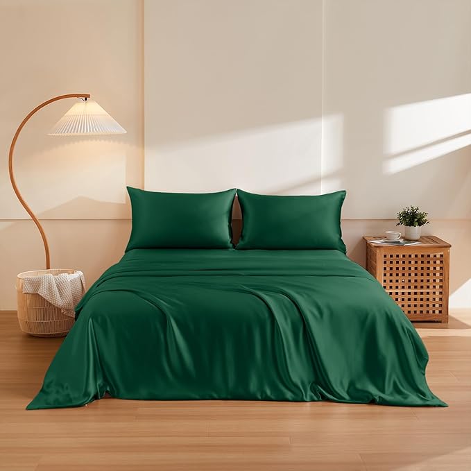 THXSILK 100% Pure Mulberry Silk Duvet Cover Set 3 Piece, 6A+ Grade Luxury Soft Bedding Silk Sheets for Hair and Skin, 1 Pcs Quilt/Comforter Cover with 2 Zippered Pillowcases (Emerald Green, Full)