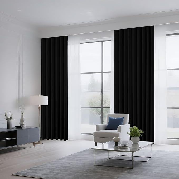 CUCRAF Black Blackout Curtains 63 inch Length 2 Panels Set, Rod Pocket Room Darkening Drapes for Bedroom Living Room, Insulated Thermal Light Blocking Window Curtain (W52 x L63 Inch)