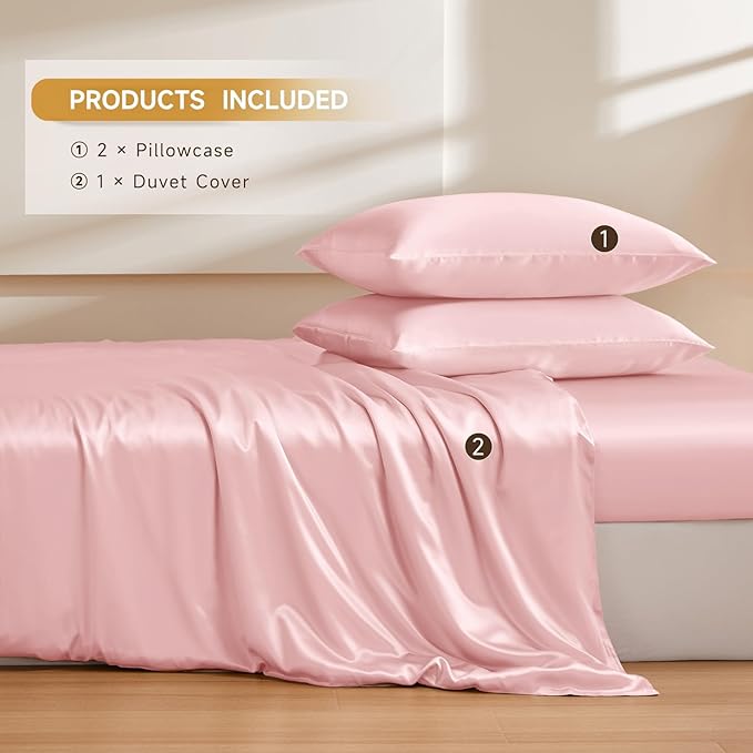 THXSILK 100% Pure Mulberry Silk Duvet Cover Set 3 Piece, 6A+ Grade Luxury Soft Bedding Silk Sheets for Hair and Skin, 1 Pcs Quilt/Comforter Cover with 2 Zippered Pillowcases (Charming Pink, King)